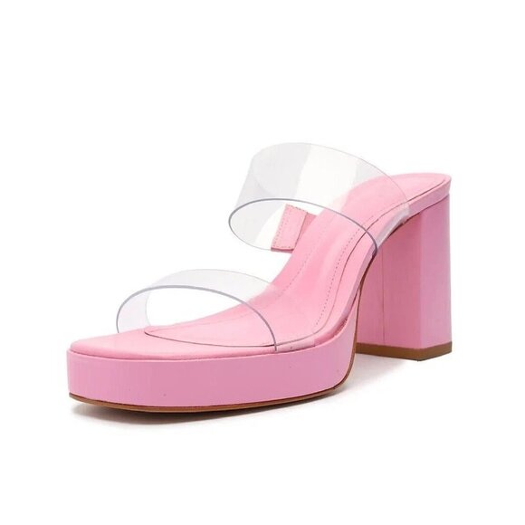 SCHUTZ PlatformOpen Toe Translucent Straps Block High Heel Sandals,Pink 5M US - Picture 1 of 1